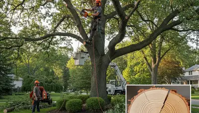 Arborist performing deadwood removal on residential tree in Highland Park, IL to prevent storm hazards