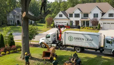 Professional lawn care and tree removal team in Highland Park, IL maintaining healthy suburban lawns