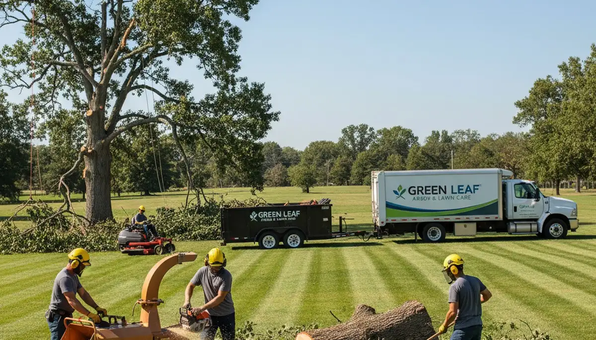 Professional lawn and tree service team working in Highland Park, IL yard maintenance project