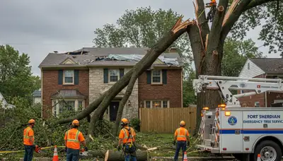 Emergency tree removal after storm damage in Fort Sheridan, Highland Park IL restoring property safety
