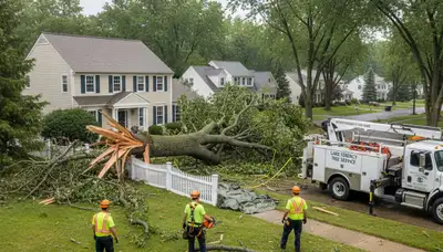 Emergency tree removal after storm damage in Lake Forest, IL by Highland Park tree service crew