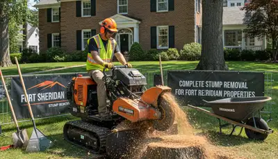 Stump grinding service removing tree stumps in Fort Sheridan, Highland Park IL for lawn restoration