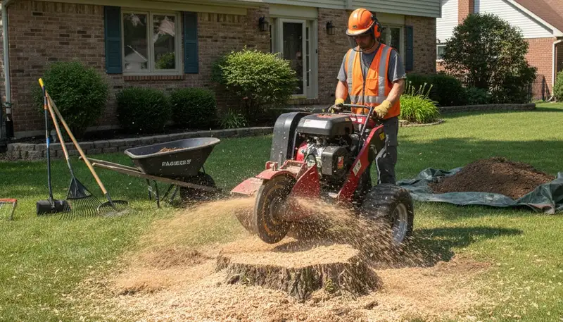Professional stump grinding service removing tree stumps in Highwood near Highland Park, IL