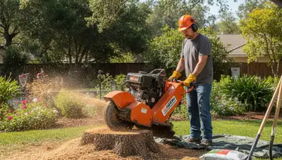 Professional stump grinding service removing tree stumps in Lake Forest, IL for lawn restoration
