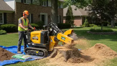 Professional stump grinding service removing tree stumps in Northbrook, IL near Highland Park homes
