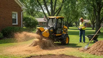 Professional stump grinding service removing tree stumps in Wheeling, IL by Highland Park tree experts