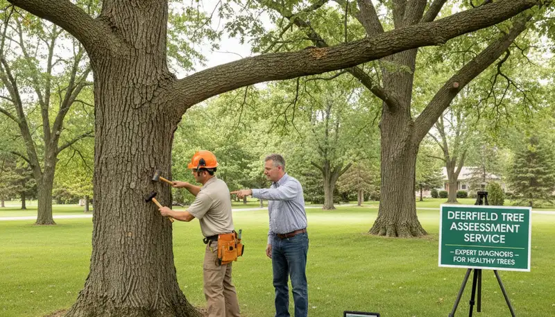 Certified arborist performing tree health assessment for Deerfield, IL homeowners near Highland Park, IL