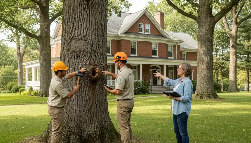 Certified arborist performing tree health assessment in Fort Sheridan, Highland Park, IL
