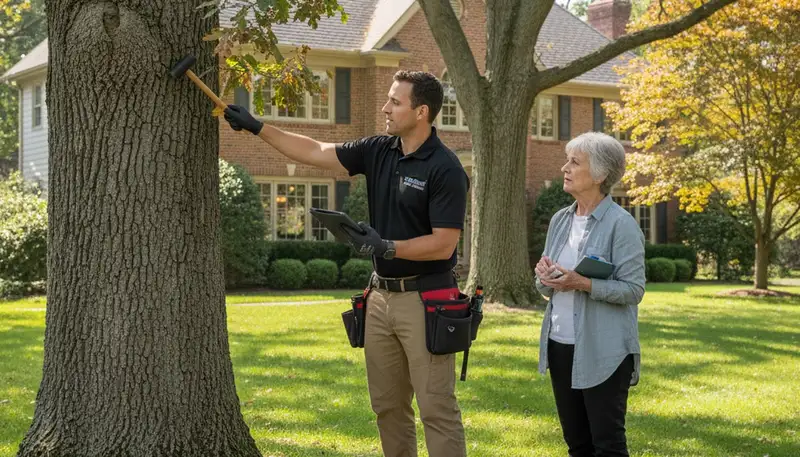 Certified arborist performing tree health assessment for homeowners in Highwood, IL near Highland Park