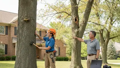 Certified arborist performing tree health assessment for homeowners in Northbrook, IL near Highland Park