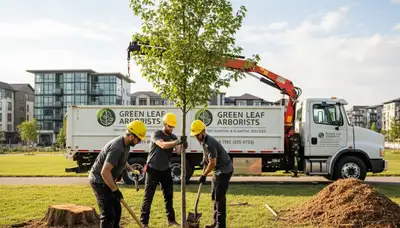 Arborist planting new tree in Highland Park IL yard for Chop Chop Tree professional tree service
