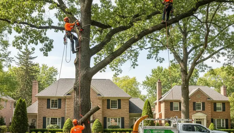 Professional tree removal service in Highland Park IL safely cutting and clearing large trees