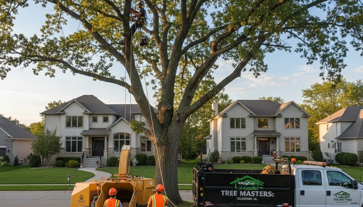 Professional tree removal service in Highland Park IL safely clearing large oak trees