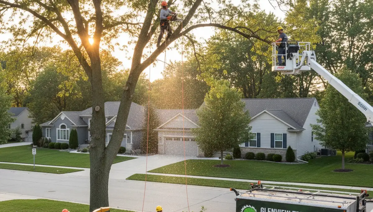 Professional tree removal service in Highland Park IL safely clearing large oak trees