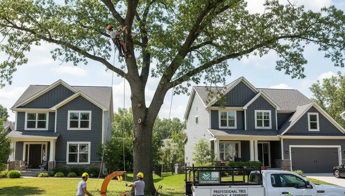 Professional tree removal service crew working safely in Highland Park, IL