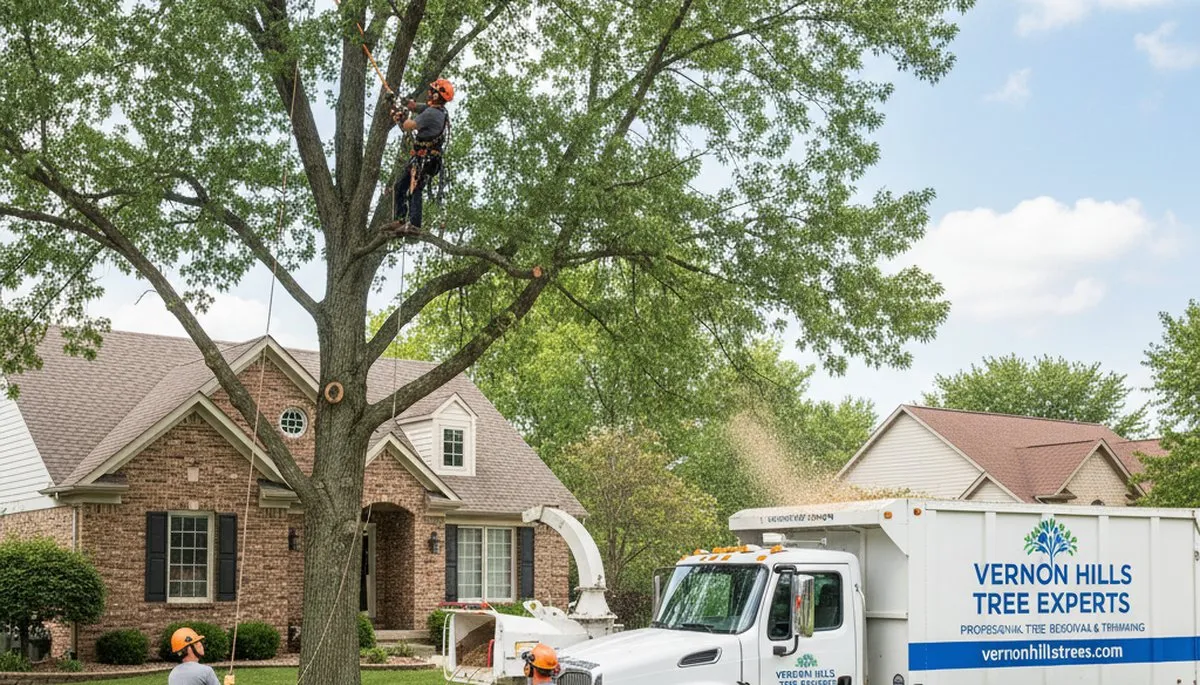 Professional tree removal service in Highland Park, IL removing a large oak safely