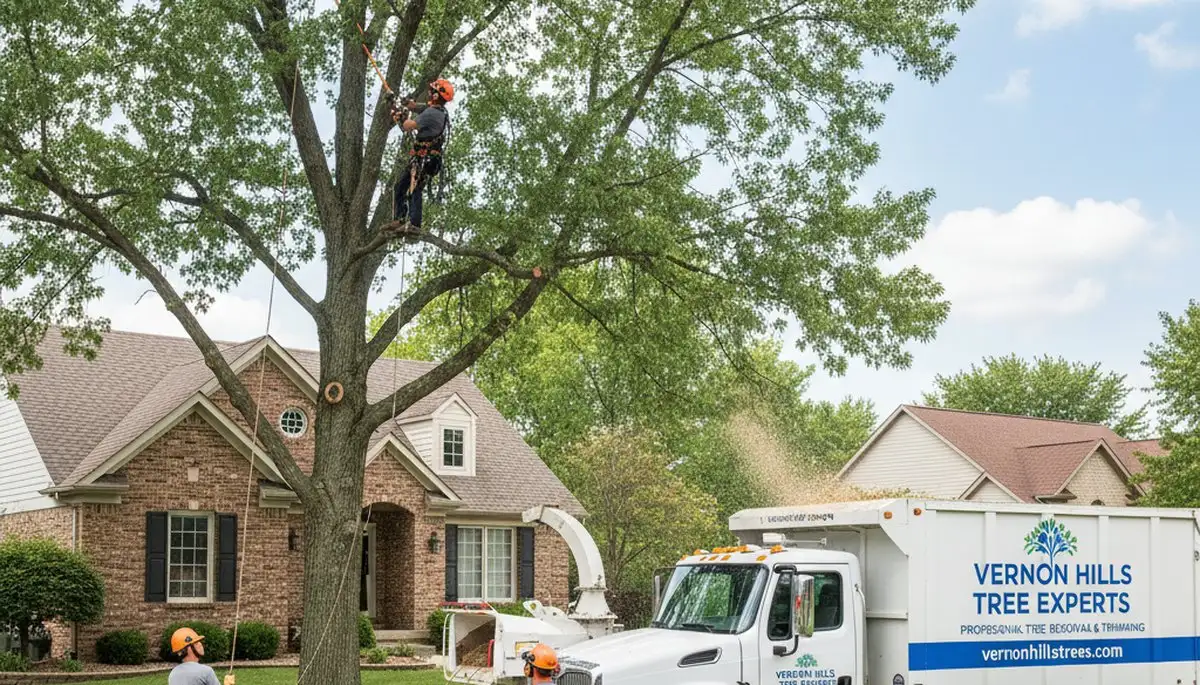 Professional tree removal service in Highland Park, IL removing a large oak safely