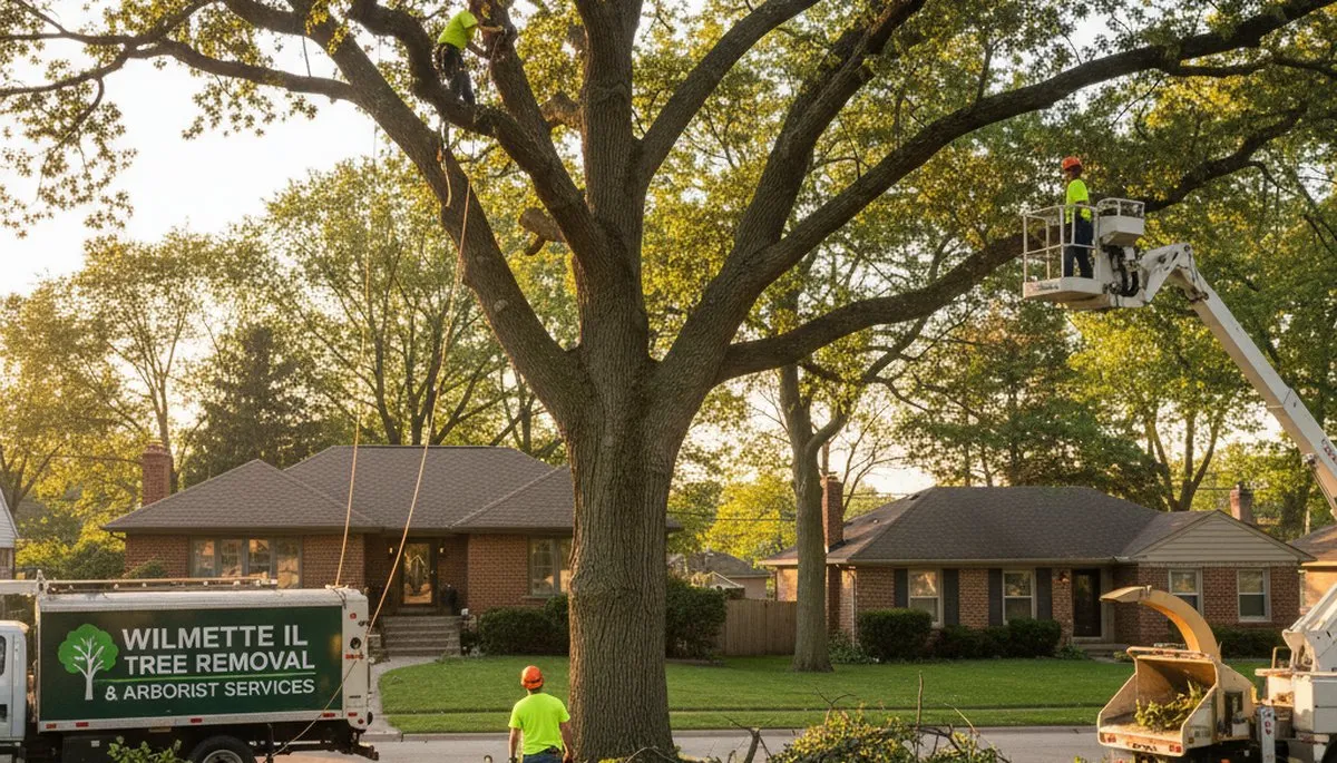 Professional tree removal service in Highland Park IL safely clearing large oak tree