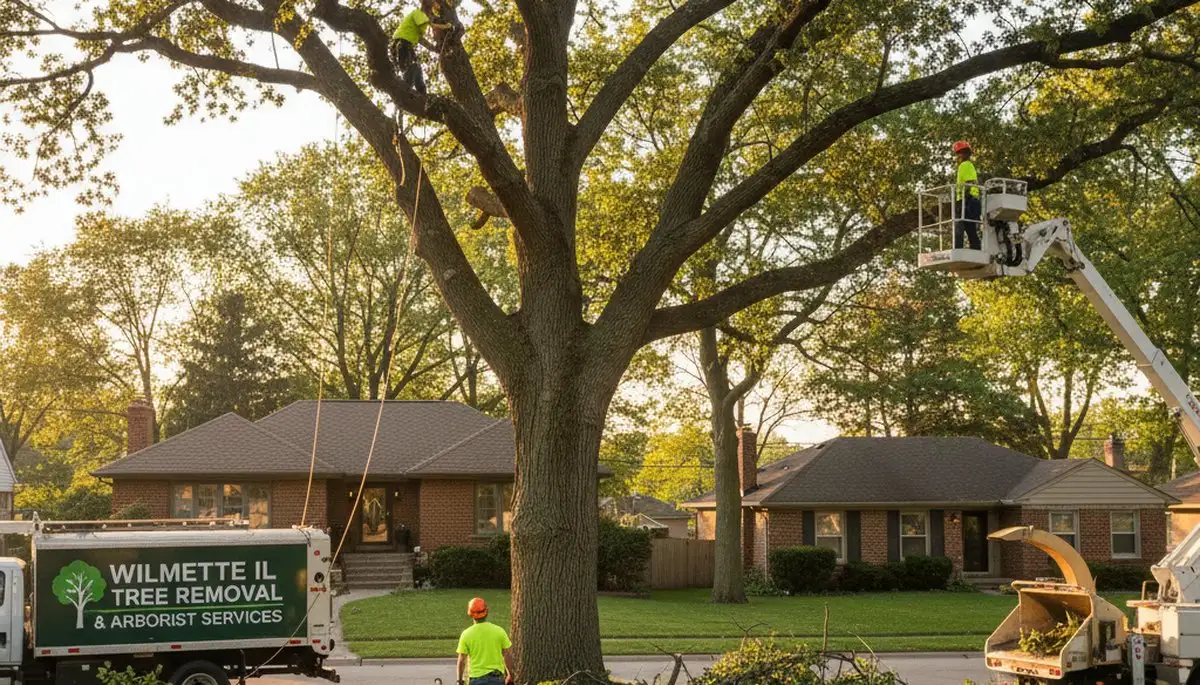 Professional tree removal service in Highland Park IL safely clearing large oak tree